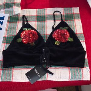 Valentines Day Sequin Rose Crop Top